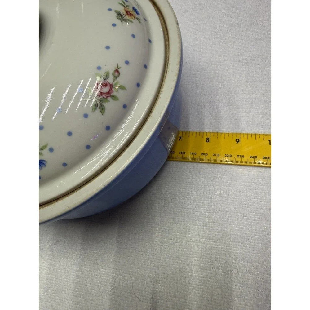 Hall China Co. Mary Dunbar Blue Rose Casserole Superior Quality Kitchenware USA